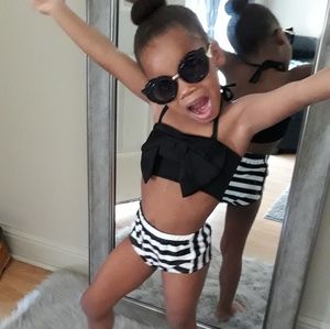 Swinwear High waist striped bikini set and bow top